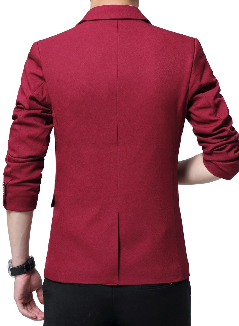 DAVID.ANN Men's Casual Blazer Jacket Slim Fit Sport Coats Lightweight One Button Suit Jacket,#1 Wine,Small - Image 2